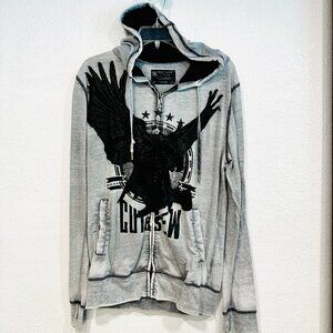 Marc Ecko Cut & Sew Full Zip Hoodie Lightweight Sweatshirt Gray Black Men Sz Med